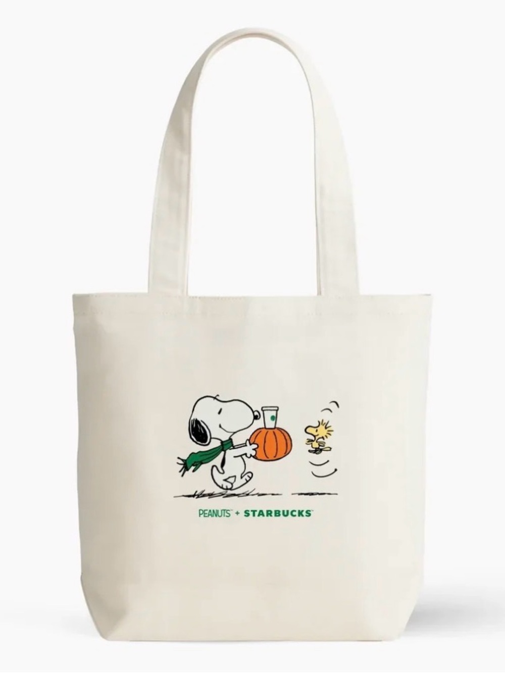 Starbucks Cream Tote with Snoopy & Orange Pumpkin Art